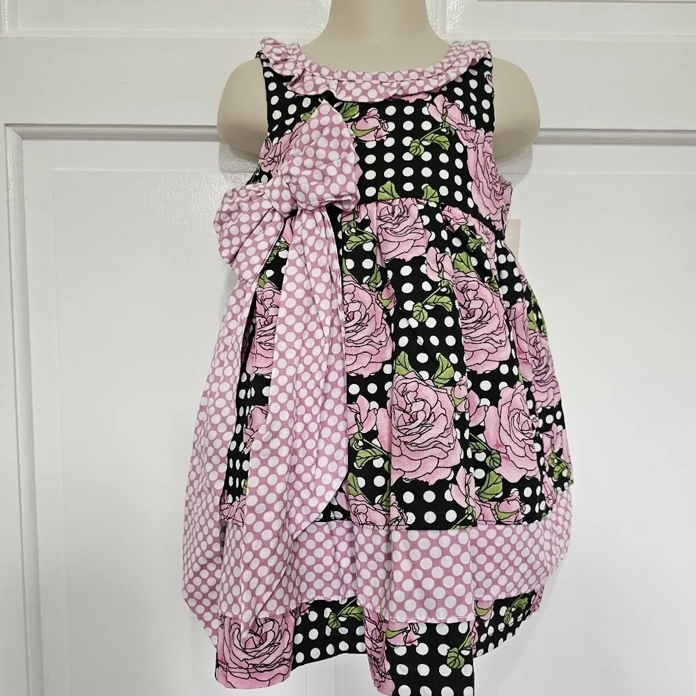 Hatch & Cloak Bye Bye Birdie Scoop Neck Wrap Dress Floral Polka Dot Size 2T